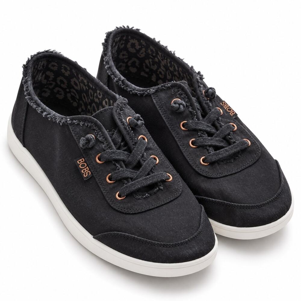 Skechers BOBS B Cute Womens 9.5 Black Canvas Memory Foam Slip On Sneakers 33492